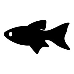 swordtail fish vector silhouette icon, black and white illustration of fish.