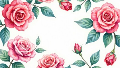Delicate watercolor roses and leaves, repeating seamlessly , fabric, soft, wallpaper