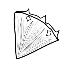 Pineapple slice vector illustration in sketch style. Black and white hand drawn image of a piece of tropical fruit. Black and white line art for recipes and design in retro style.
