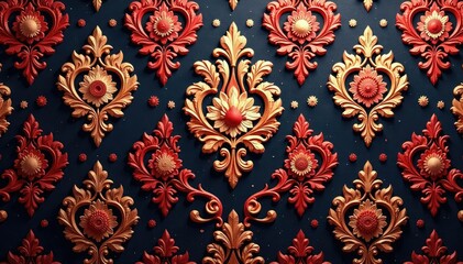 Elegant floral damask-style pattern, intricate & luxurious, perfect for upholstery, floral pattern, upholstery