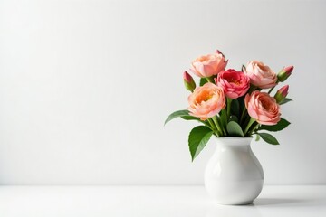 Fototapeta premium Floral arrangement in a simple vase on a white background, garden, delicate, blossom
