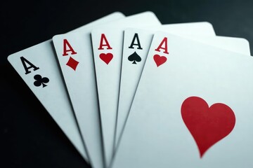Four aces fanned out, showcasing their details , casino, texture, game