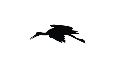 Flying African woolly necked stork bird Silhouette Design  And Vector Illustration. 