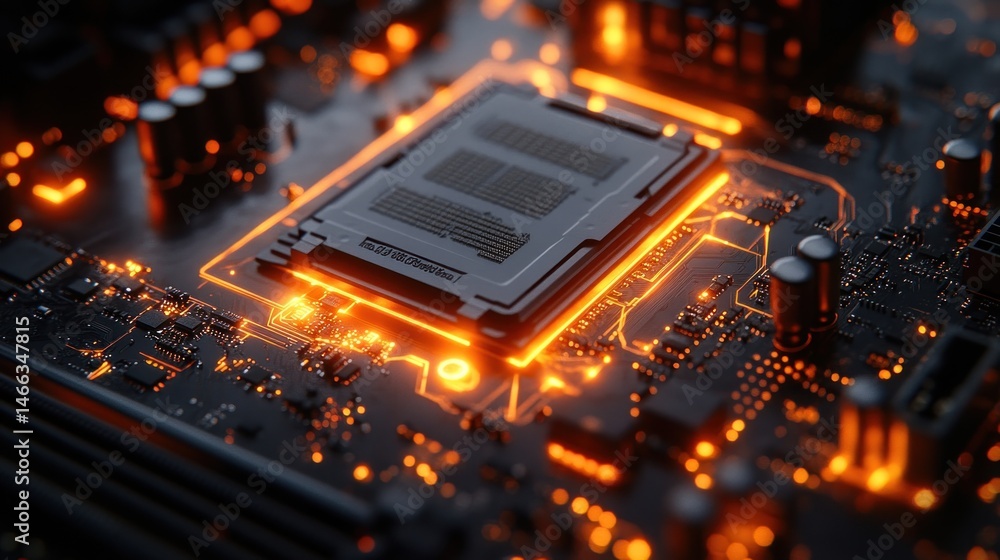Aufkleber glowing circuits: a close-up of a computer motherboard's cpu