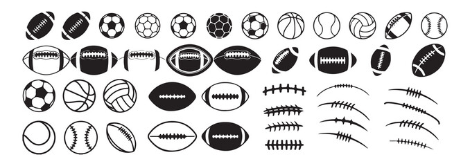 Big Black American football symbol. Colored and black rugby ball set. Vector illustration eps 10