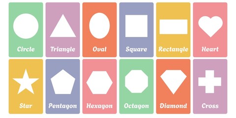 Shapes flashcards collection for kids. 
