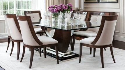 Elegant Modern Dining Room Set with Glass Table and Upholstered Chairs