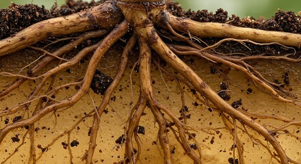 Plant Roots Growing in Soil Close-up Nature