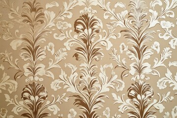 Baroque Style Floral Pattern with Beige Background & BrownIvory Textured Accents