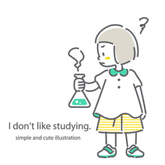 理科の勉強を毛嫌いする小学生　シンプルでかわいい線画イラスト