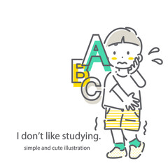 英語に苦手意識のある小学生　シンプルでかわいい線画イラスト