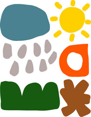 Abstract Composition of Colorful Geometric and Organic Shapes
