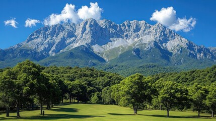 Obraz premium Majestic Mountain Vista: A Serene Landscape in Summer