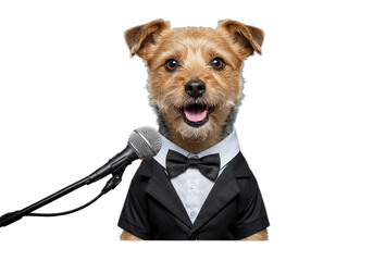 dog speaking at the press conference  on white transparent background PNG