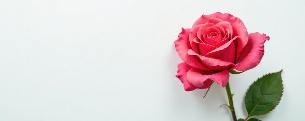 Fototapeta premium Single rose on white background with dew drops, garden, rose