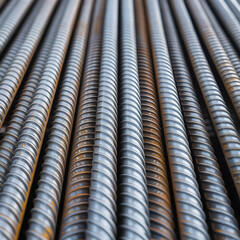 Fototapeta premium Closeup of Parallel Rebar Steel Rods for Construction