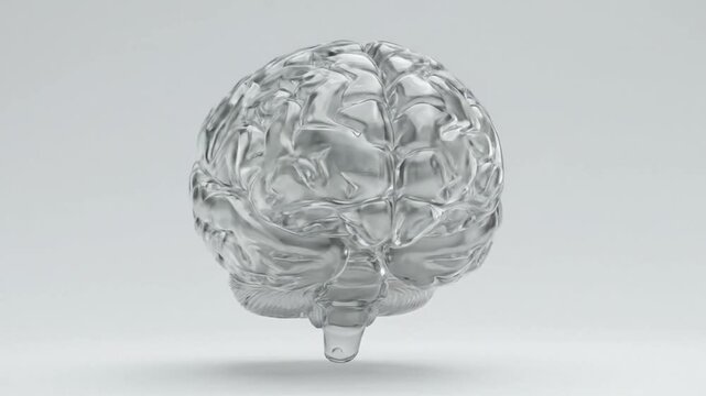 Reflective Head Sculpture with Transparent Brain - 4K Loop Hyperrealistic Art for Sci-Fi and Medical Content