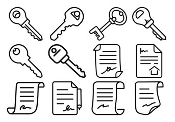 Vector Outline Symbols for Investing in, Selling, Renting, and Improving Real Estate and Home Ownership Icons Set