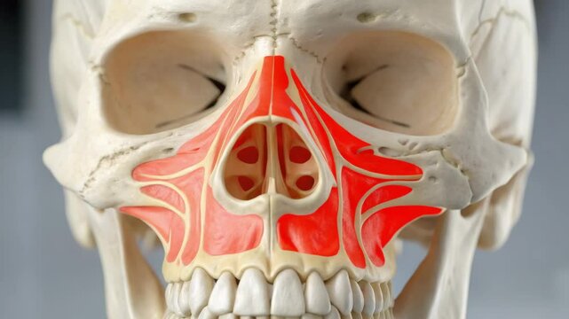 Sinus and Inflammation Concept,Detailed Anatomical Model of Human Skull Nasal Structures and Sinuses in Respiratory Anatomy