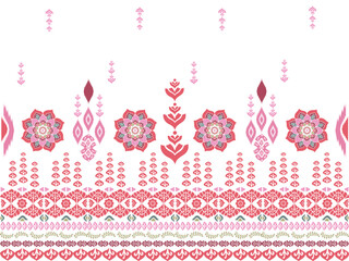 pink boho native India pattern and mandala flower on white background.
