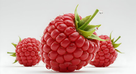 Fresh and Juicy Raspberries with Water Droplets on Light Background