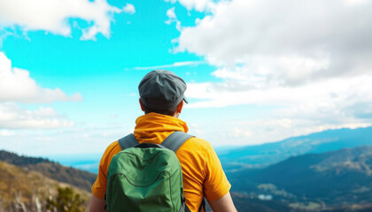 Person with a Backpack Admiring a Mountain View