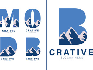 B Letter Logo Design with Mountain Silhouette. Mountain Silhouette Inside Letter Logo Design B. © Juragan