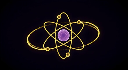 Vibrant Atom Model with Purple Nucleus and Orbiting Electrons