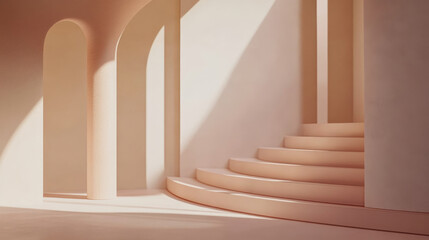 Obraz premium serene interior scene featuring soft, curved architecture with warm, neutral tones. light casts gentle shadows, creating tranquil atmosphere that invites exploration and reflection