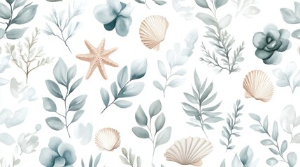 Pastel Coastal Botanical Pattern