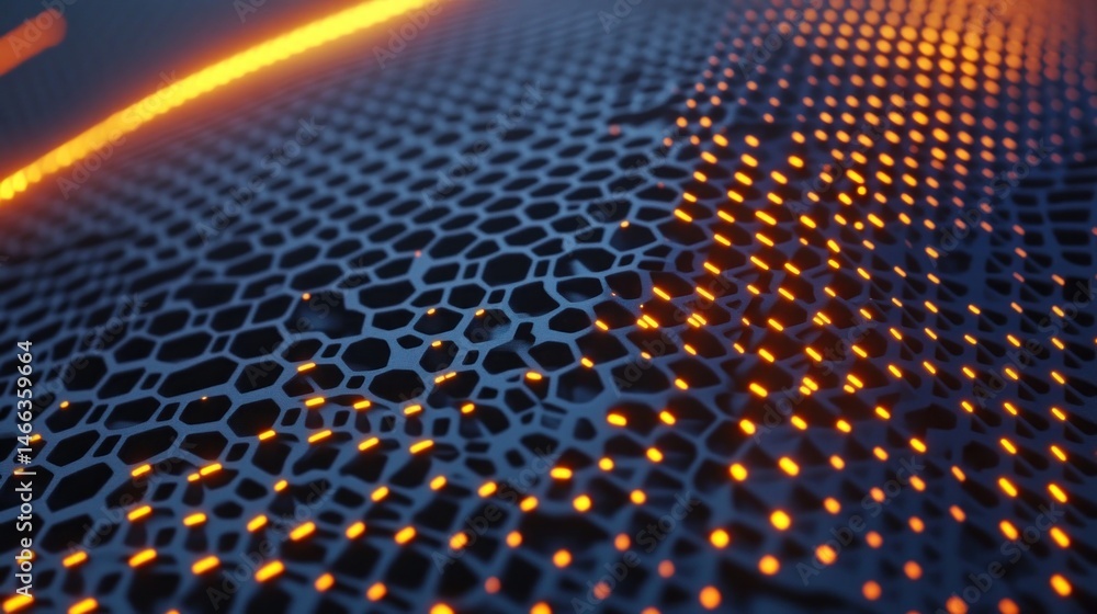 Poster abstract honeycomb pattern with glowing orange lines
