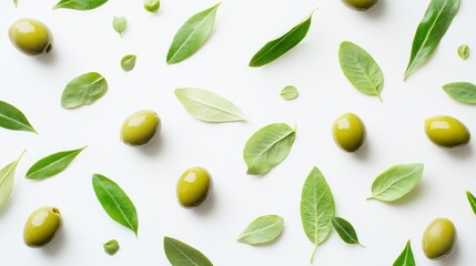 Fresh Olives and Leaves on White Background (1)