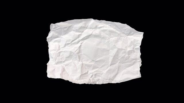 Handmade paper clean - crumples and unfolds in a seamless stop-motion. Textured, organic, ideal for backgrounds, design overlays, craft visuals, transparent alpha channel bg, Style 5- rectangle shape