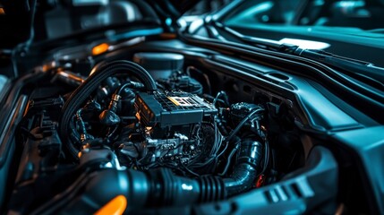 Fototapeta premium Car Engine Compartment Close-up