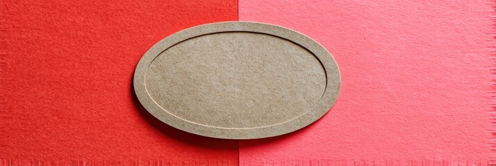 Flat Oval Emblem on Cardboard Background Contrasting Red and Pink Colors in a Creative Display Setting Generative AI