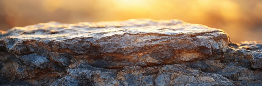 Glistening Rock Formation at Sunset, Close up View