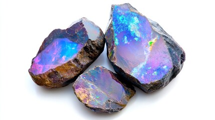 Fototapeta premium Opal Rough Gems on White Background