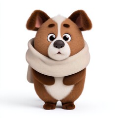 Fototapeta premium A cute brown and white cartoon puppy wears a scarf isolated on white background.
