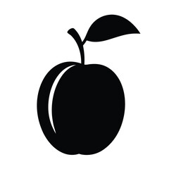 apricot vector silhouette icon, black and white illustration of fruits.
