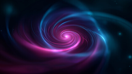 Neon cosmic vortex with glowing center, a surreal dance of pink and blue energy in deep space