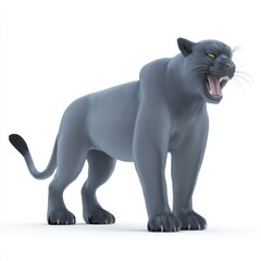 Obraz premium A 3D cartoon panther stands growling on a plain white studio background.