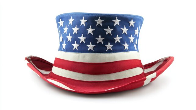 American Flag Hat. Uncle Sam's Patriotic Headwear on White Background