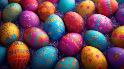 Obraz premium Colorful Easter Eggs Decoration Background HD Illustration