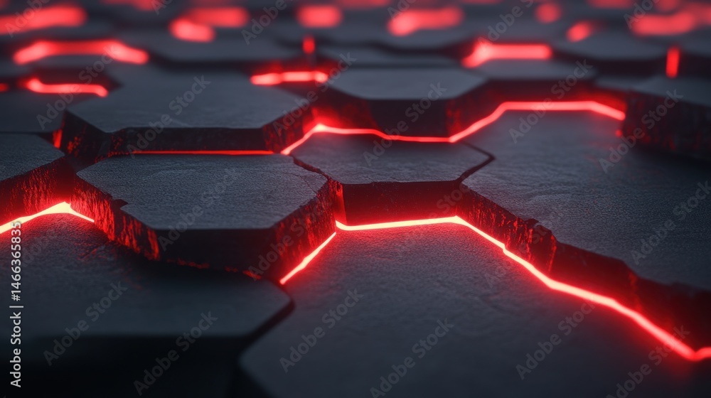 Aufkleber abstract hexagonal pattern, glowing red lines
