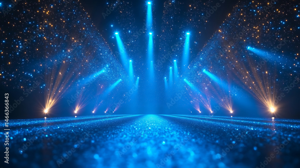 Poster stage lights and glittering floor creating an atmosphere of elegance and excitement for events and p