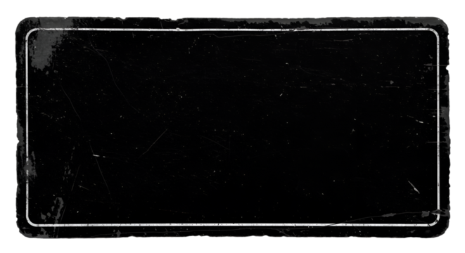 Blank black old sign board wooden old-school blackboard with chipped edges and visible transparent background 