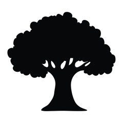 banyan tree vector silhouette icon, black and white illustration of trees.
