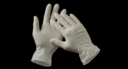 White Latex Gloves for Medical and Safety Use on Black Background