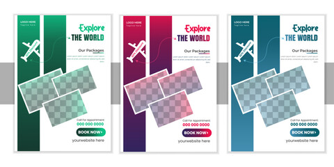 Professional and unique travel flyer template design. modern and clean travel advertising flyer layout design.Vacation travel brochure flyer design template