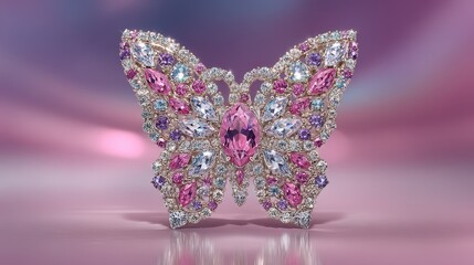 Exquisite Butterfly Brooch Pink Gemstones and Diamond Accents A stunning jewelry design